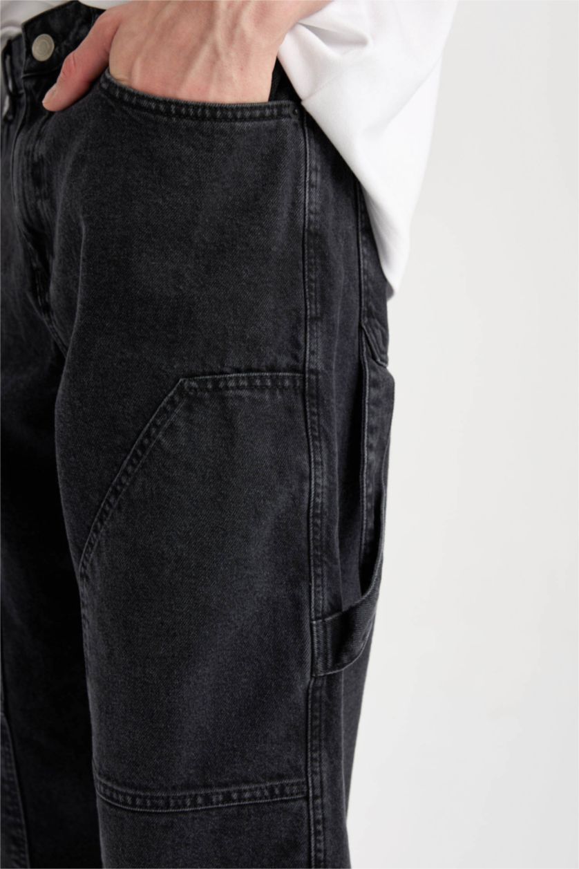 MAN Black Wide Leg Normal Waist Cargo Pants