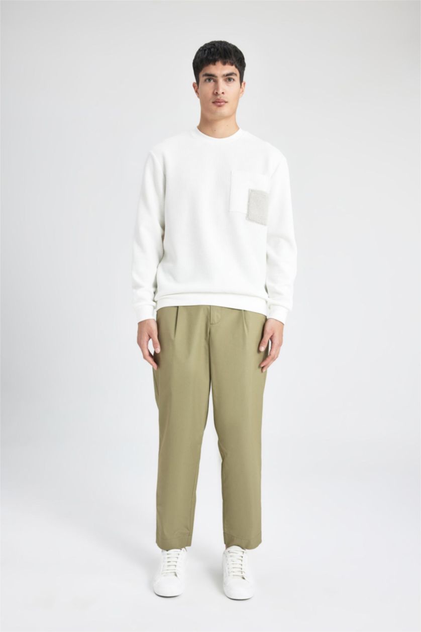 Erkek Kırık Beyaz Regular Fıt Bisiklet Yaka Sweatshirt