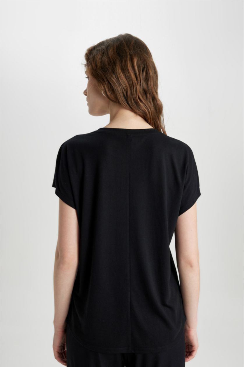 Женщины Черный Футболка с круглым вырезом с принтом