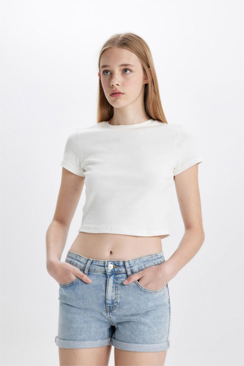 نساء أزرق فاتح شورت جينز بخصر عالي