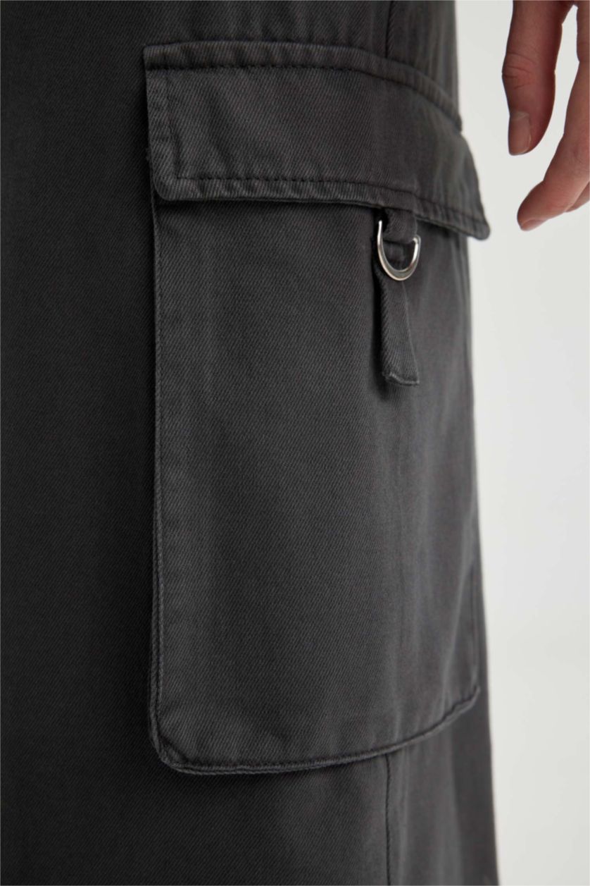 FEMME Anthracite Jupe Longue en Gabardine à Coupe Cargo