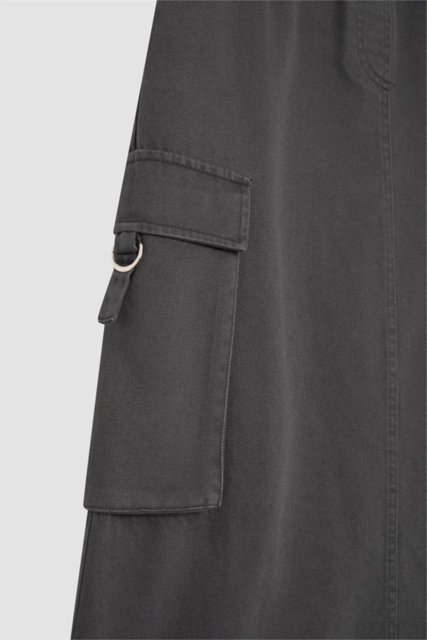 FEMME Anthracite Jupe Longue en Gabardine à Coupe Cargo