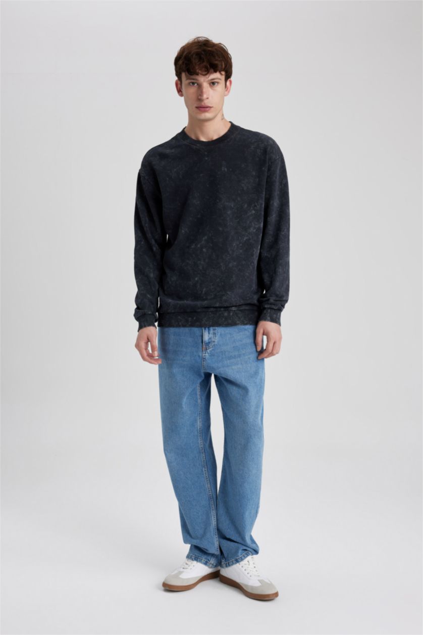 Ерлер Антрацит қалыпты пішім дөңгелек жаға Свитер