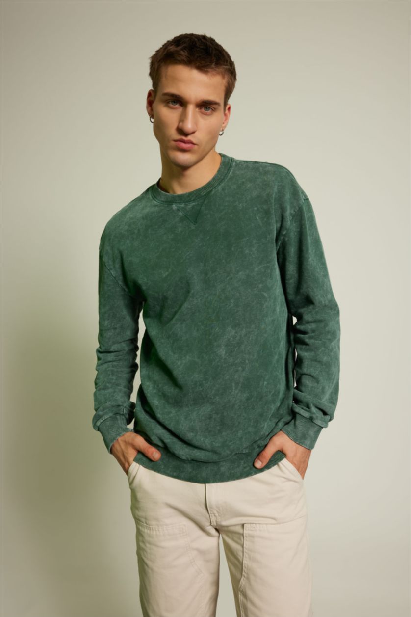 Мужчины Зеленый Свитшот обычной посадки с круглым вырезом в стиле ретро