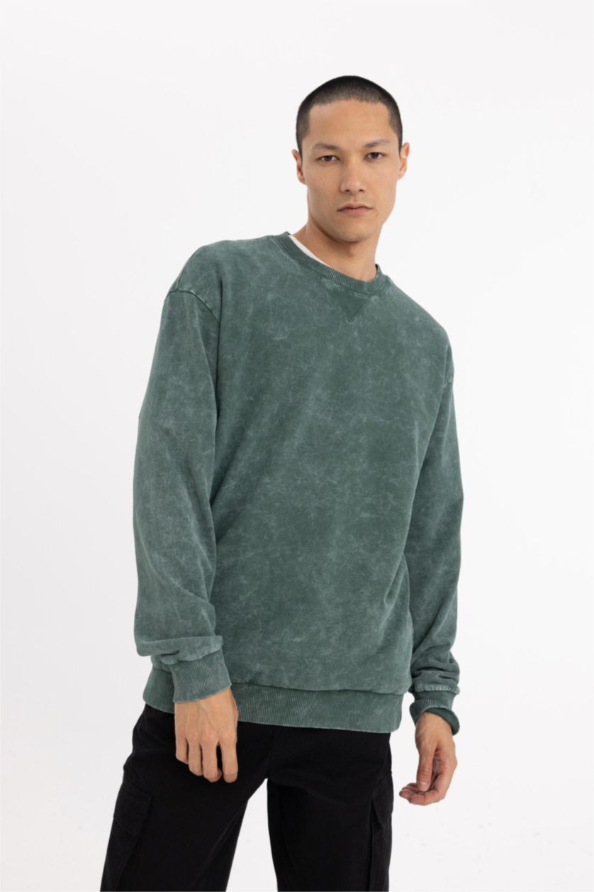 Мужчины Зеленый Свитшот обычной посадки с круглым вырезом в стиле ретро