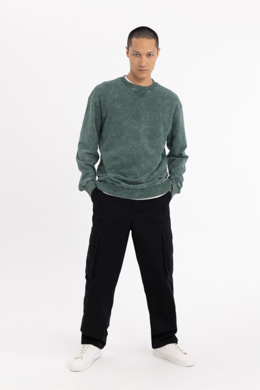 Мужчины Зеленый Свитшот обычной посадки с круглым вырезом в стиле ретро