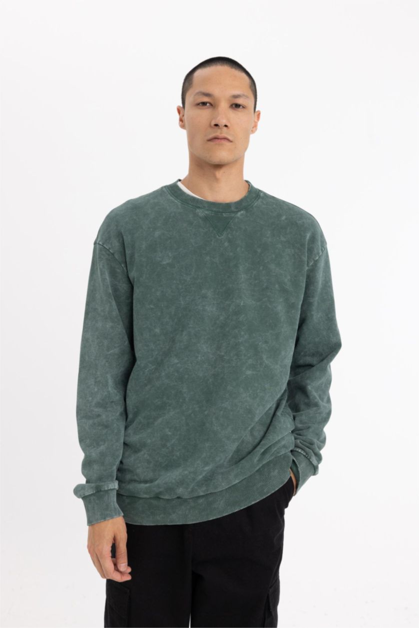 Мужчины Зеленый Свитшот обычной посадки с круглым вырезом в стиле ретро