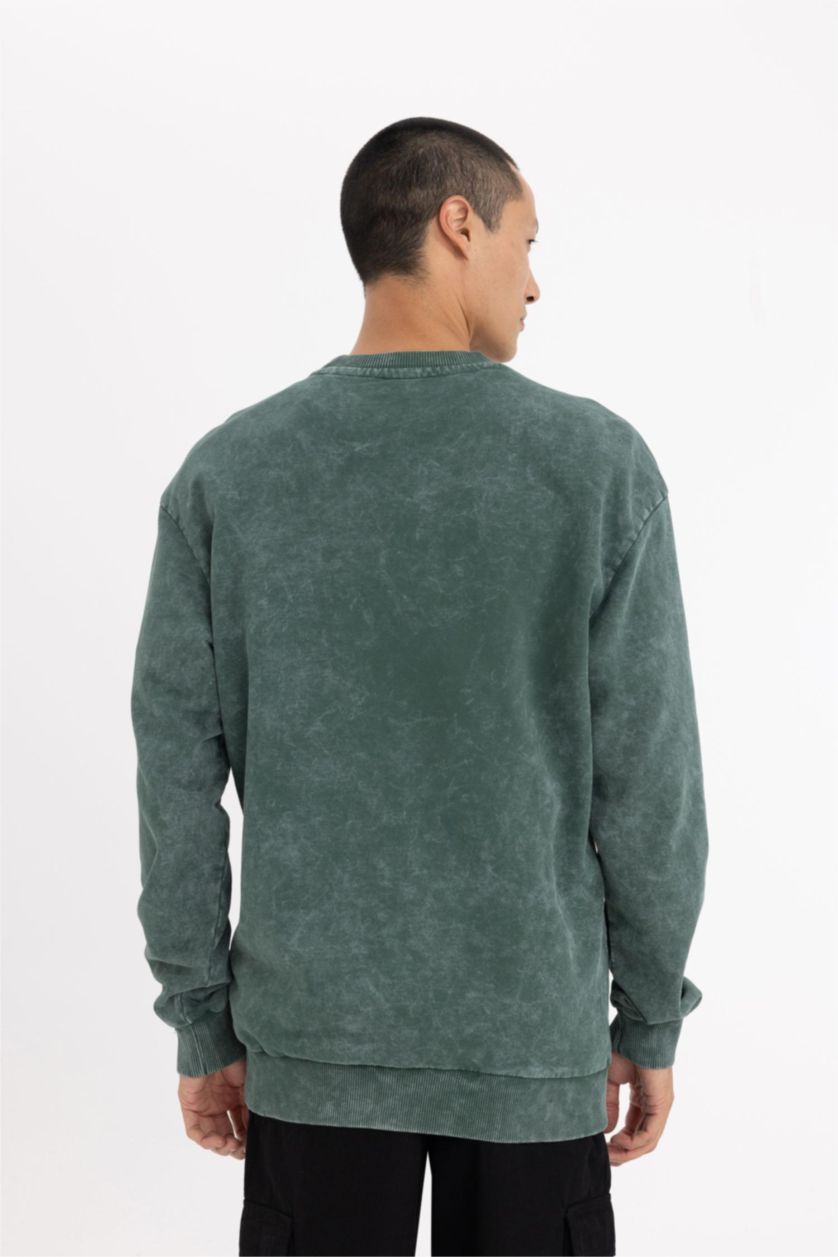 Мужчины Зеленый Свитшот обычной посадки с круглым вырезом в стиле ретро
