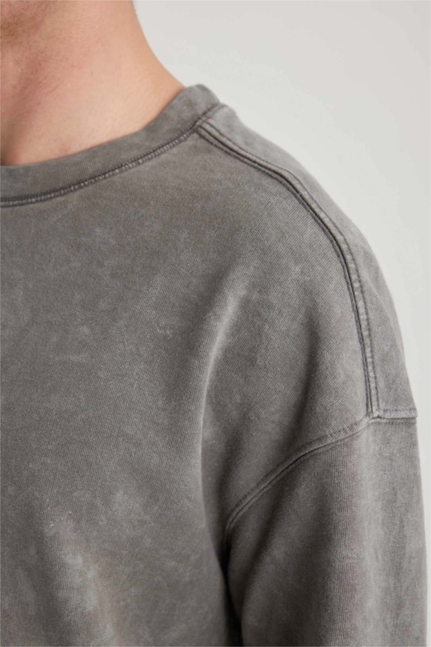 رجال رمادي تيشيرت نص ردن قصة مريحة بياخة مستديرة