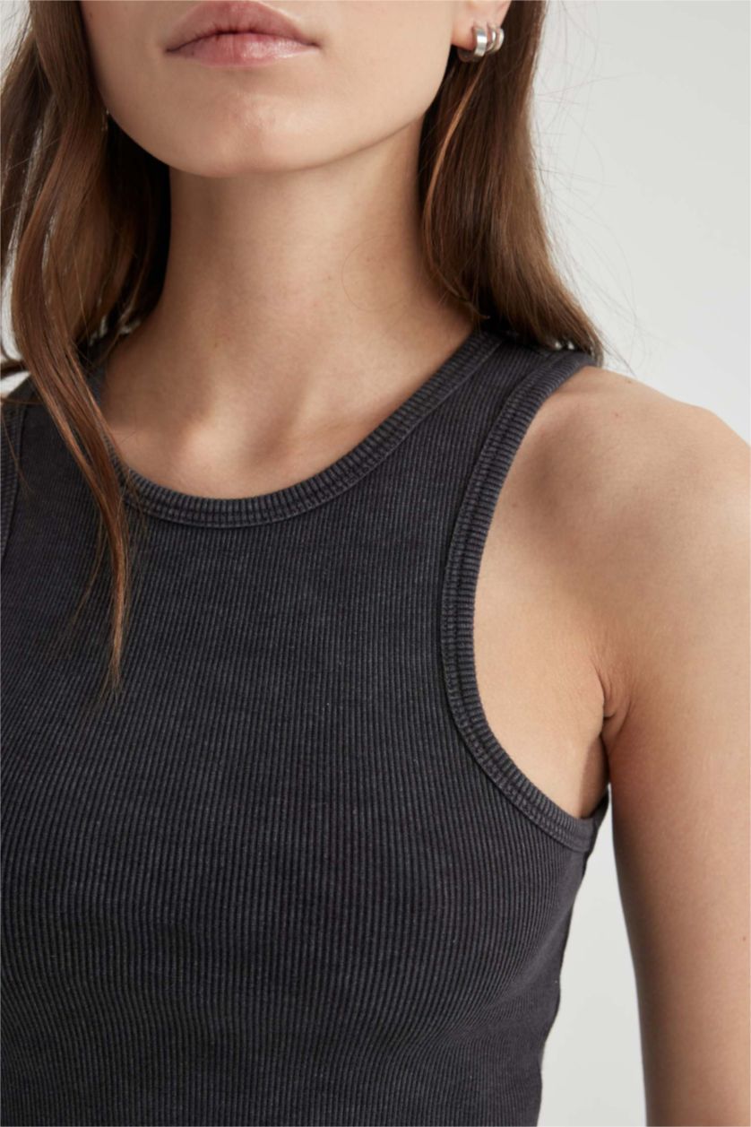 FEMME Anthracite Débardeur à effet délavé Col Rond