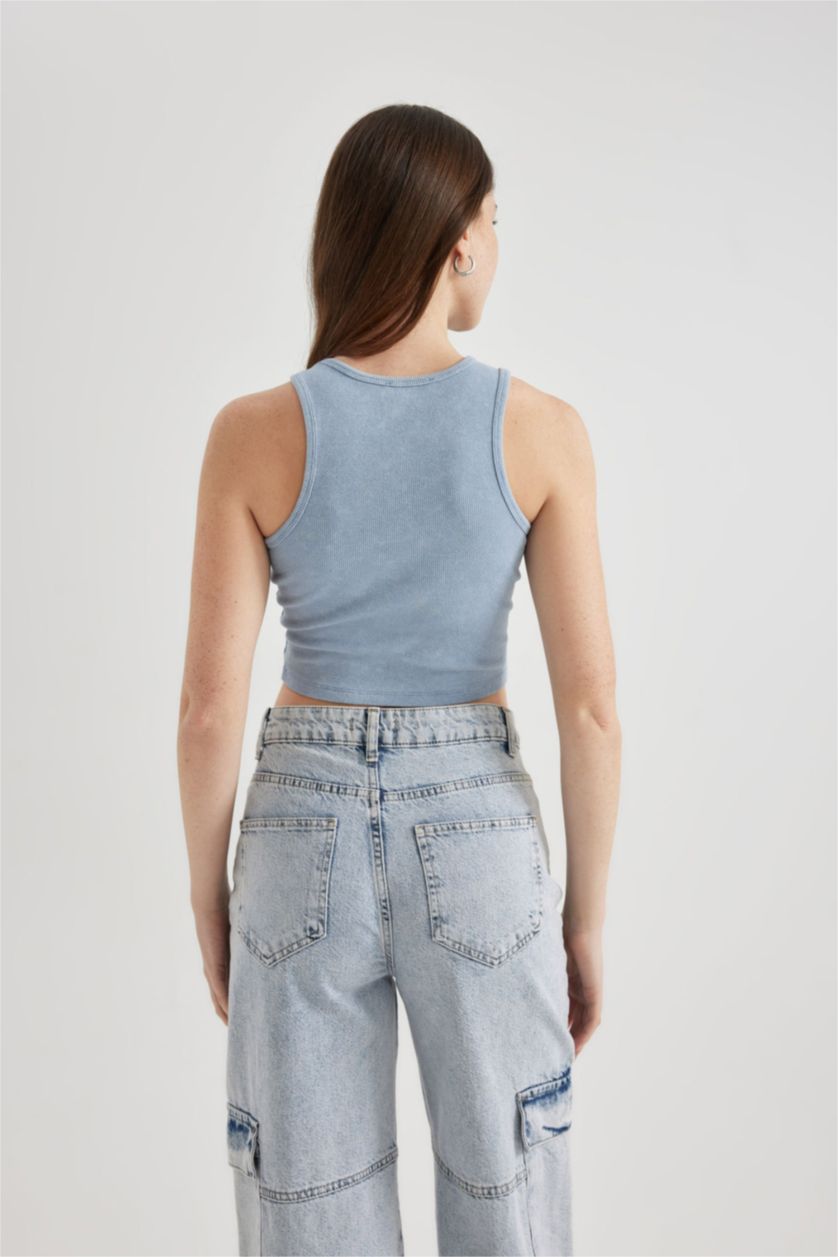 FEMME BLEU Clair Débardeur à effet délavé Col Rond