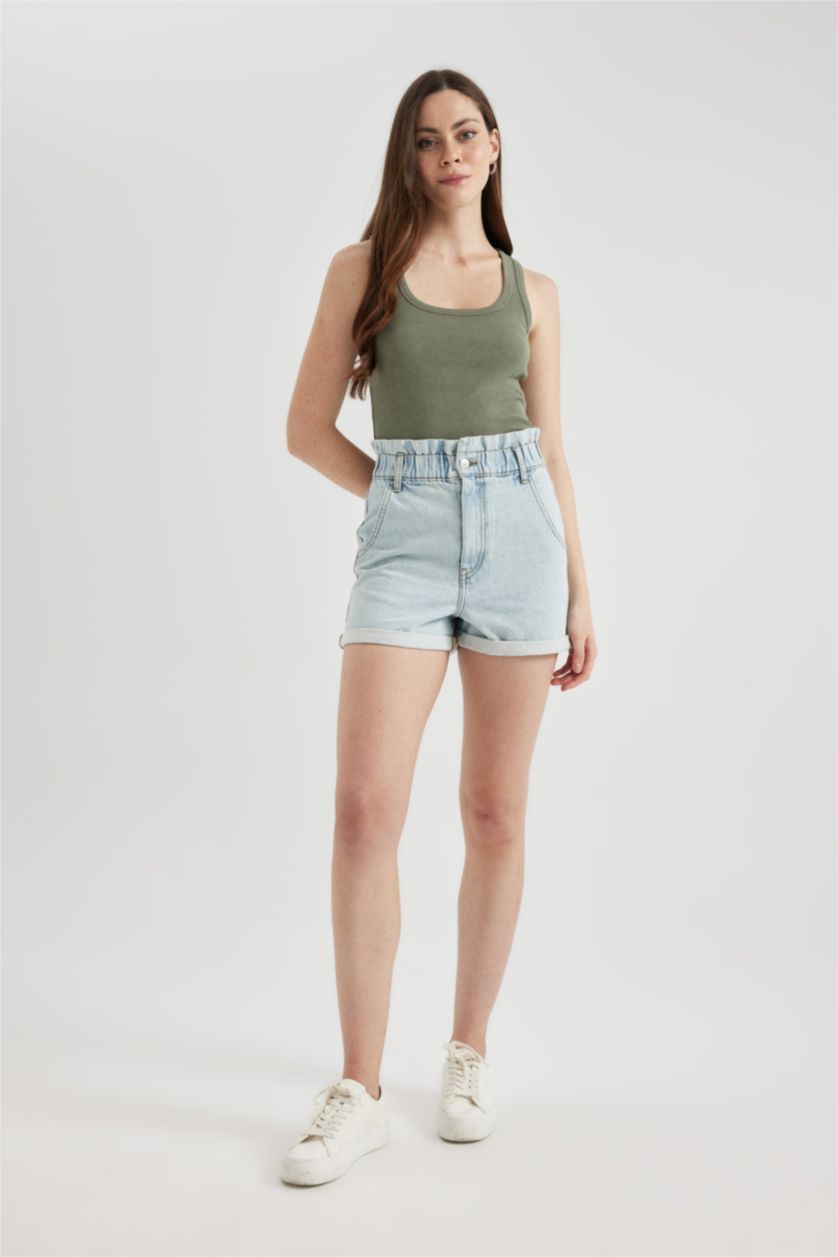 FEMME Kaki Clair Débardeur Slim à Col en U Effet Délavé et Côtelé