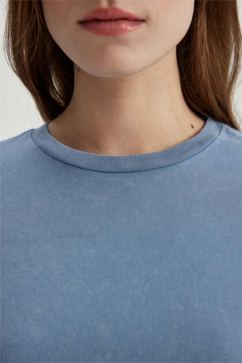WOMAN Blue Oversize Fit Crew Neck Washed Effect T-Shirt