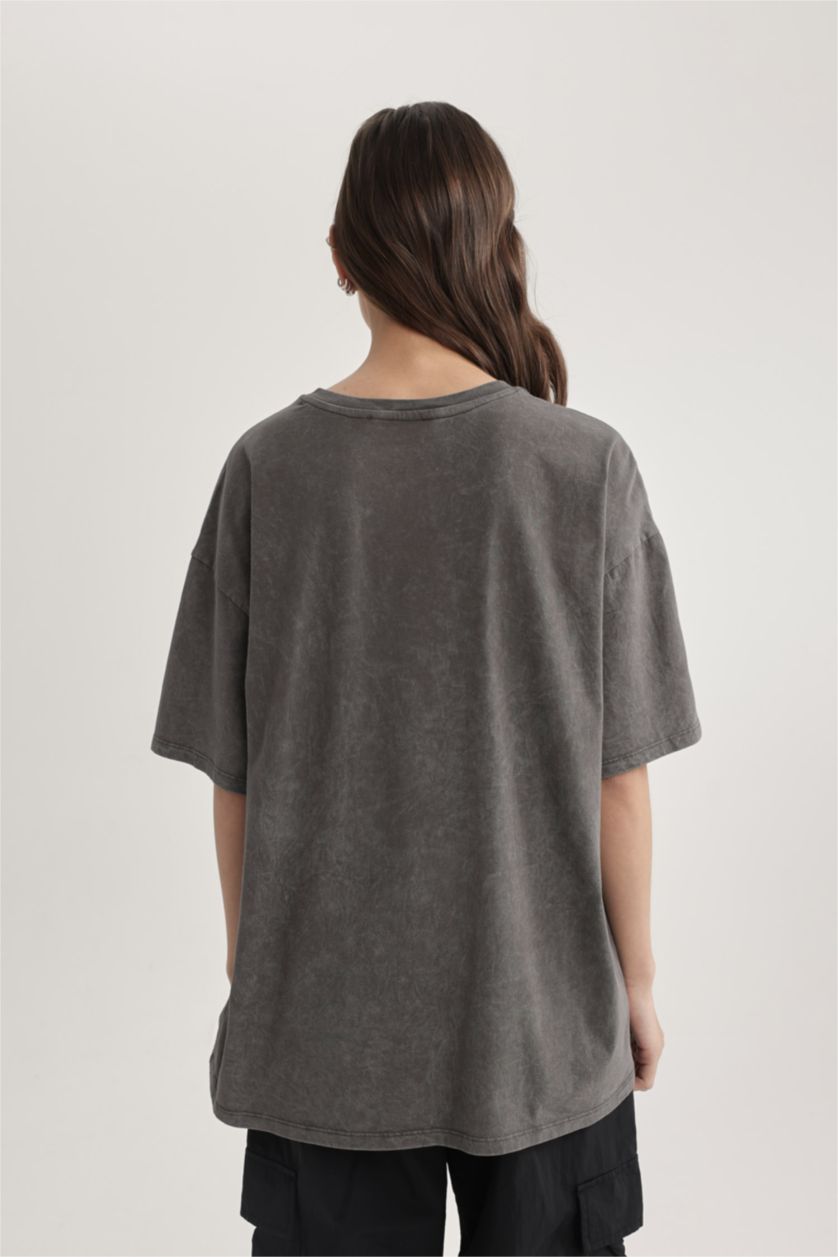 WOMAN Light Grey Oversize Crew Neck Short Sleeve Washed Effect T-Shirt