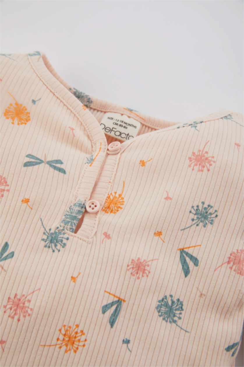 BÉBÉ FILLE Rose Clair Ensemble Pyjama T-Shirt Manches Longues à Col Montant Et Legging à Fleurs Pour Bébé Fille - 2 Pièces