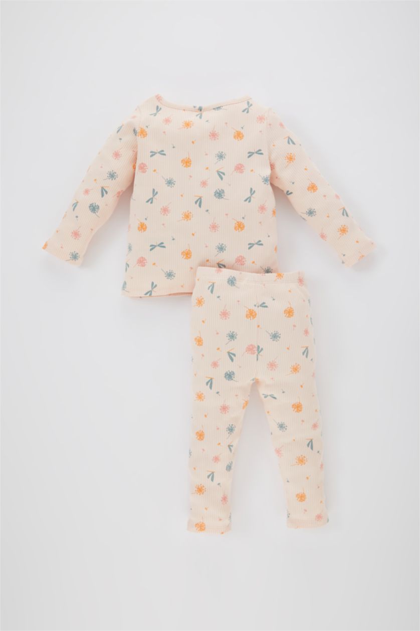 BÉBÉ FILLE Rose Clair Ensemble Pyjama T-Shirt Manches Longues à Col Montant Et Legging à Fleurs Pour Bébé Fille - 2 Pièces