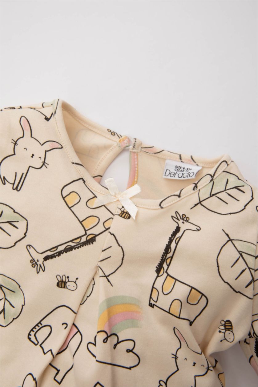 BABY GIRL Light Beige Baby Girl Patterned 2 Piece Pajama Set