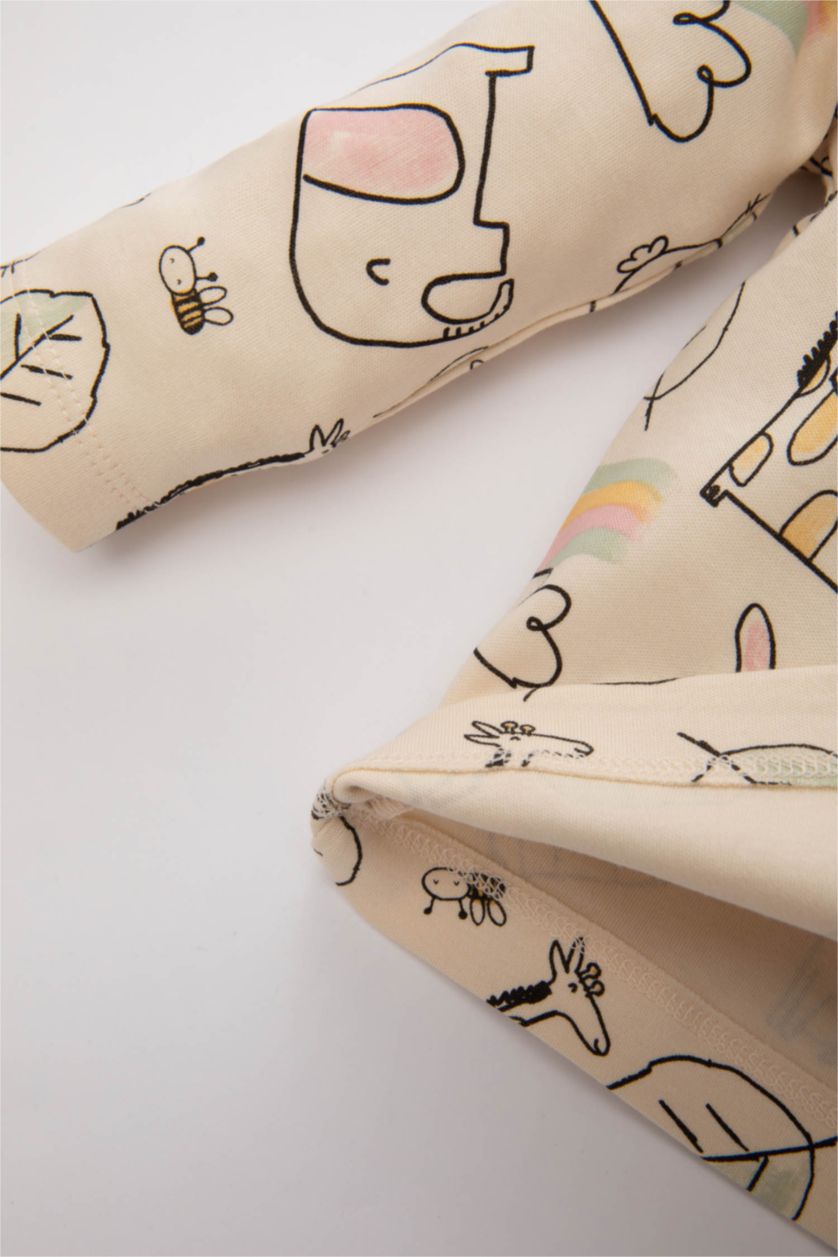 BABY GIRL Light Beige Baby Girl Patterned 2 Piece Pajama Set