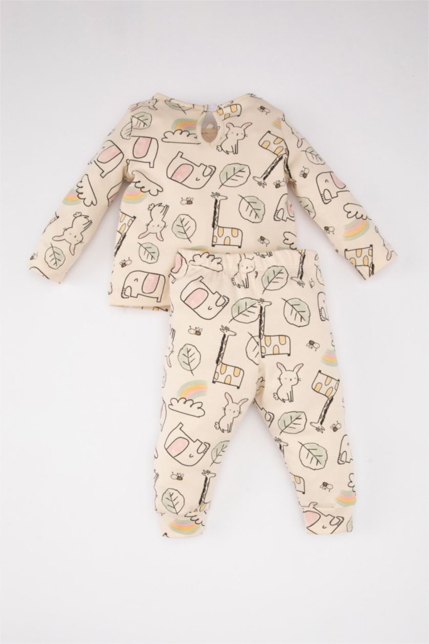 BABY GIRL Light Beige Baby Girl Patterned 2 Piece Pajama Set