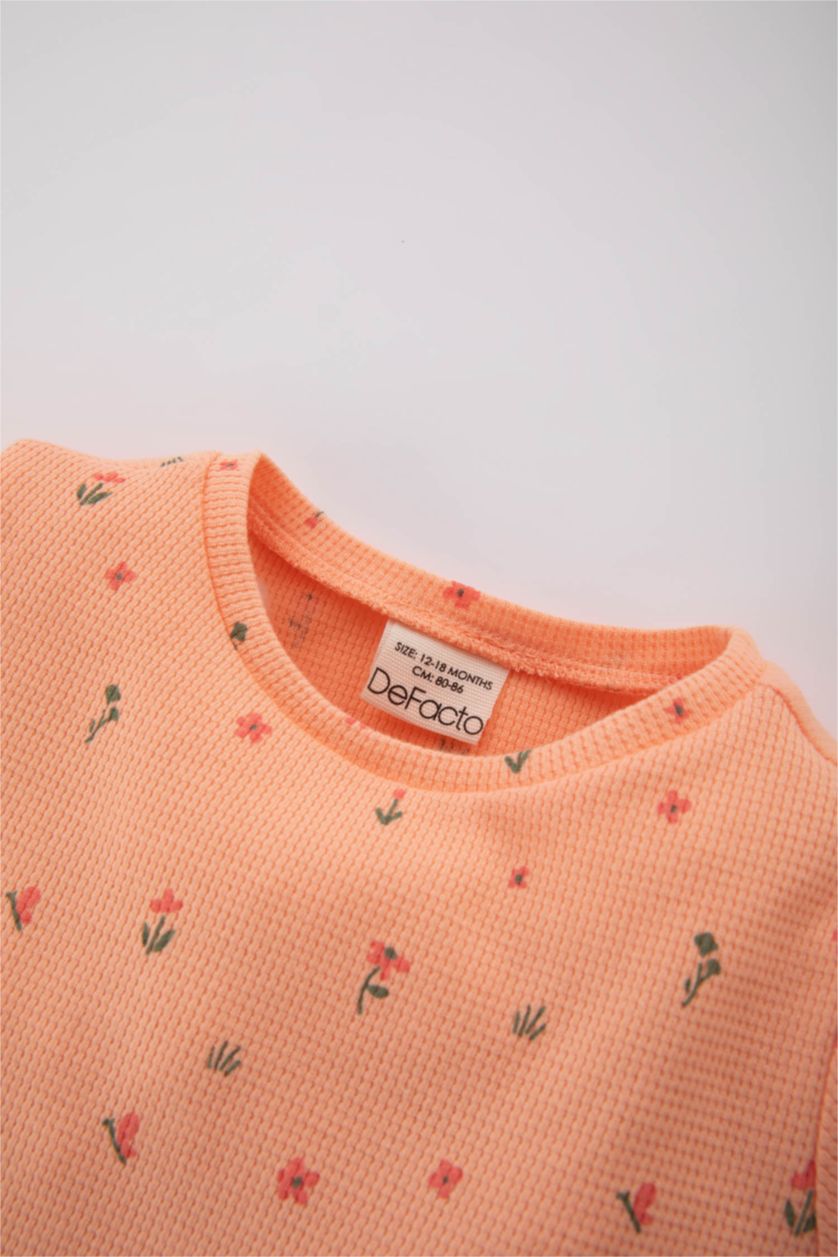 طفلة صغيرة سيموني طقم بيجاما بيبي بناتي فلورال وافل قصة عادية - قطعتين