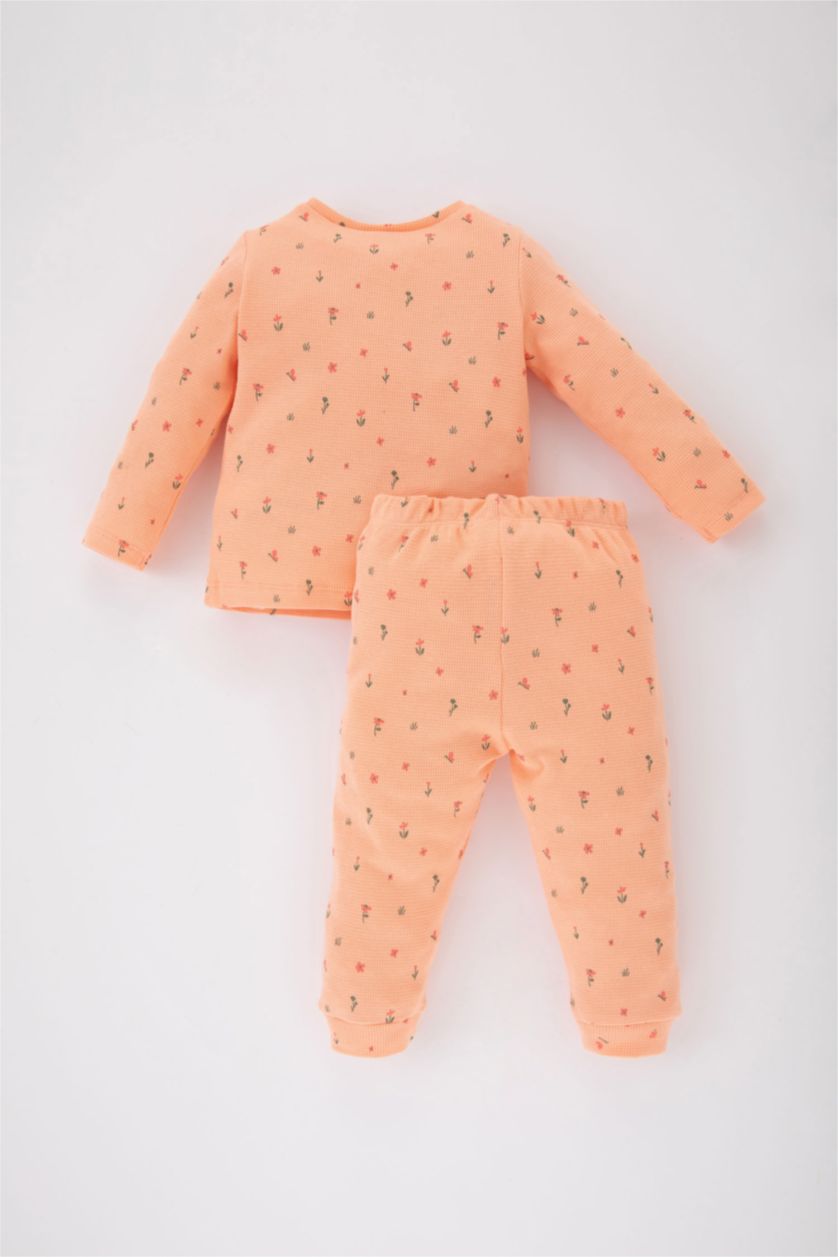 طفلة صغيرة سيموني طقم بيجاما بيبي بناتي فلورال وافل قصة عادية - قطعتين