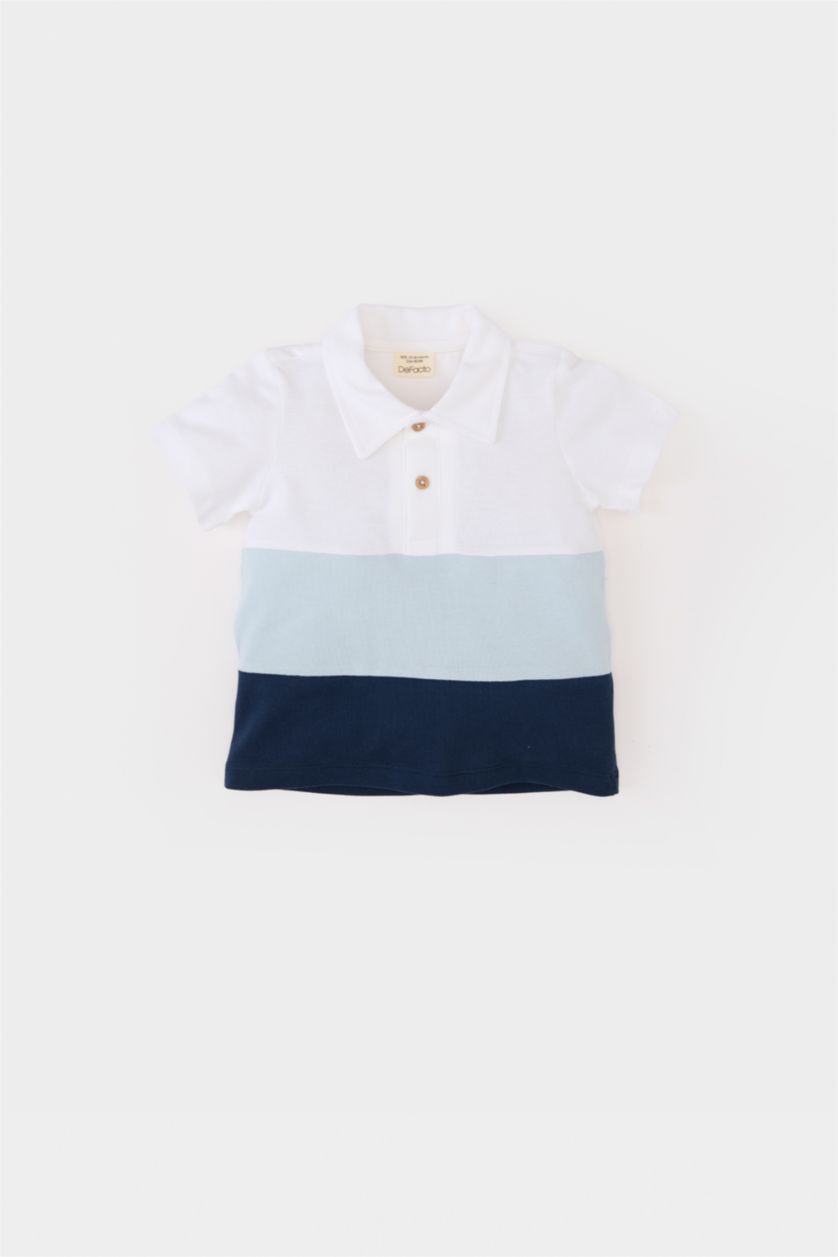 Baby Boy White Baby Boy Regular Fit Color Block Pique Polo T-Shirt