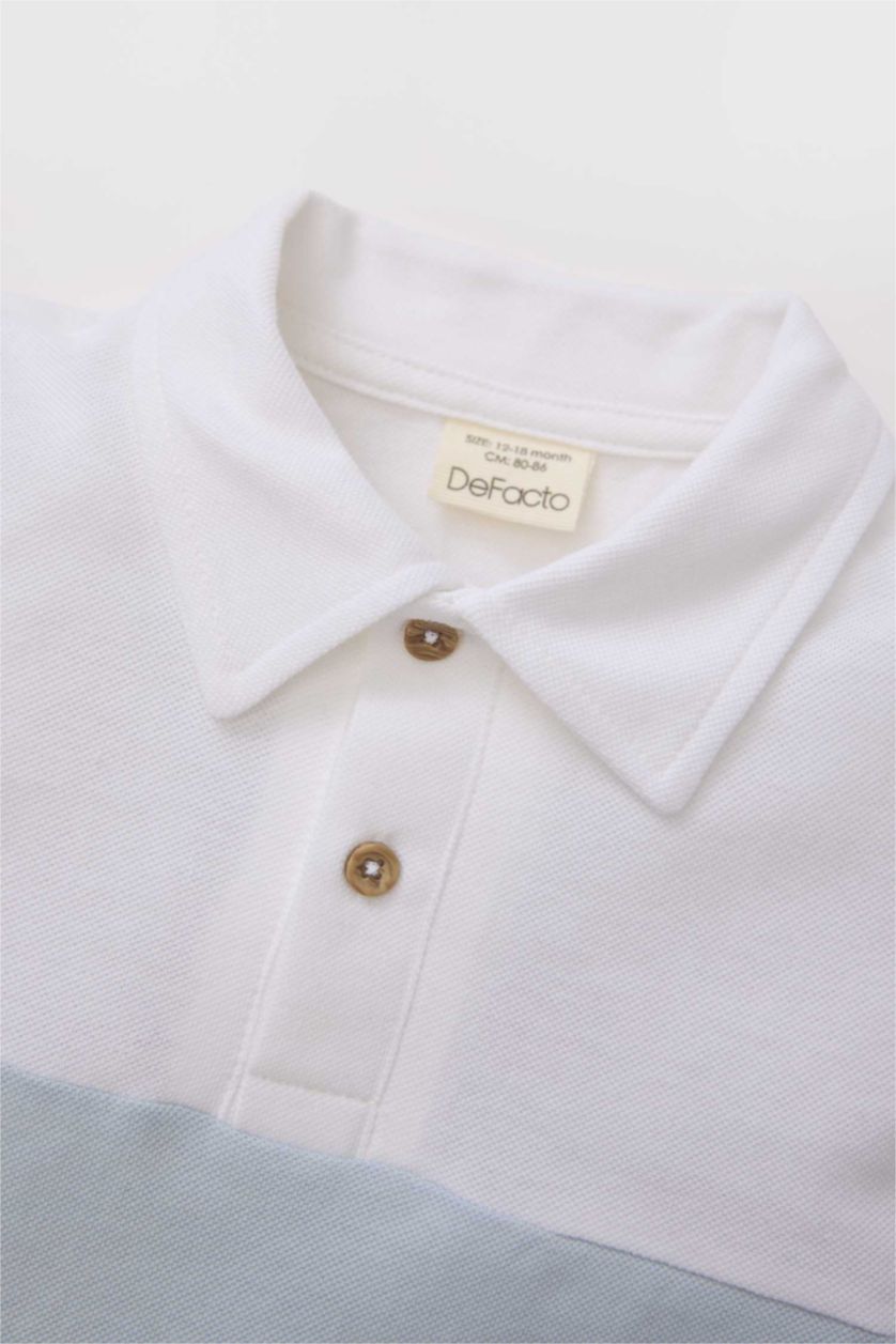 Baby Boy White Baby Boy Regular Fit Color Block Pique Polo T-Shirt