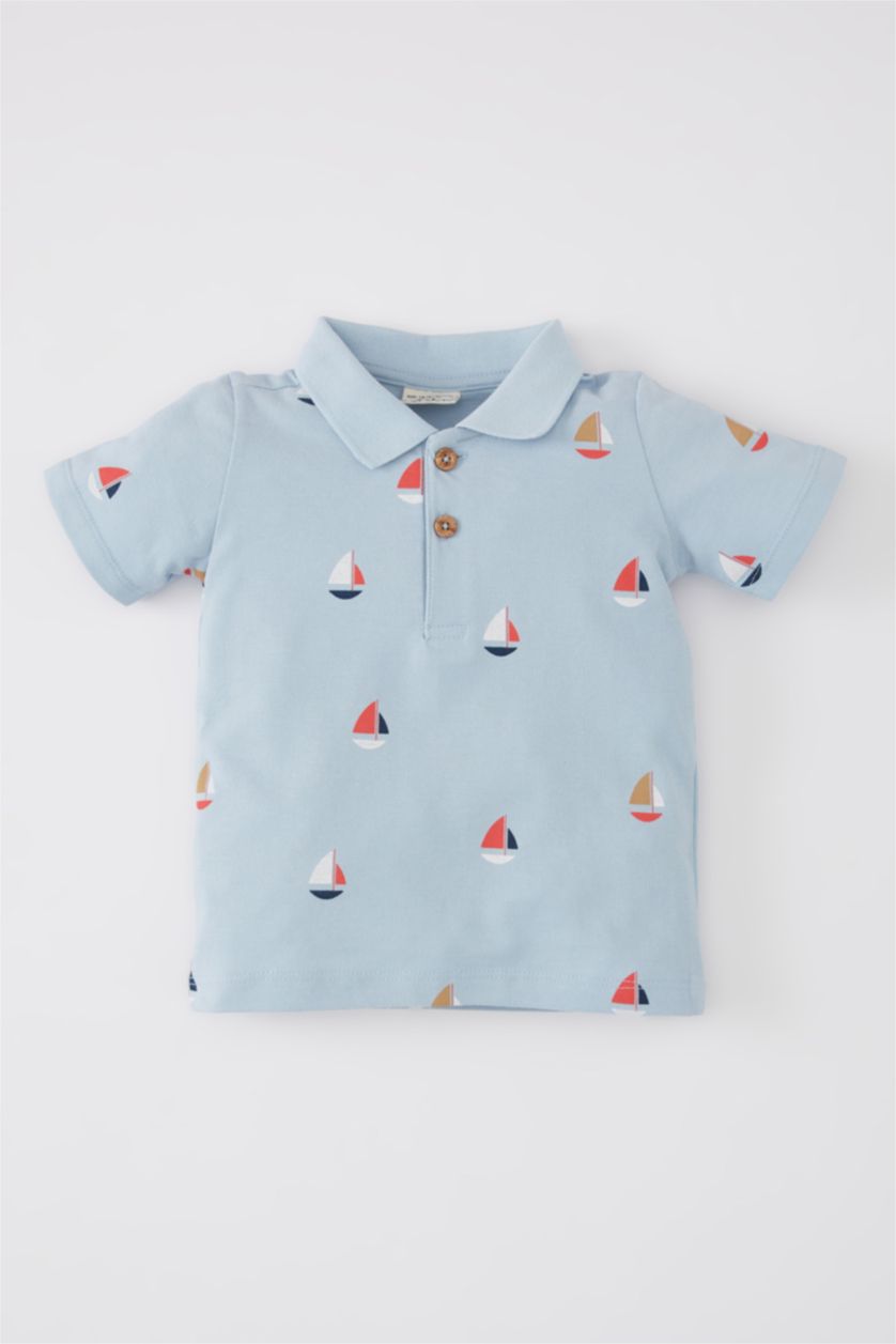 Erkek Bebek Açık Mavi Erkek Bebek Desenli Pike Kısa Kollu Polo Tişört