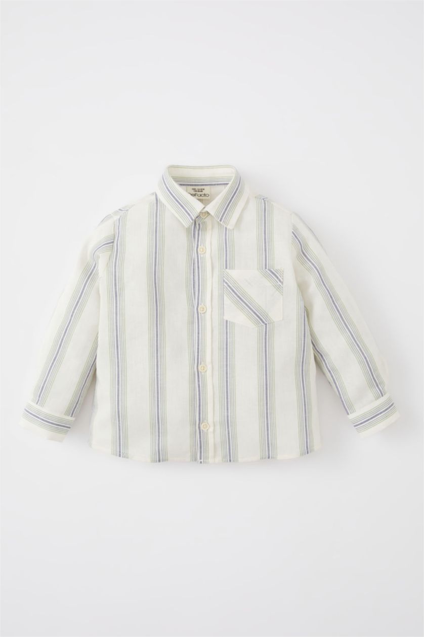 BABY BOY Ecru Baby Boy Long Sleeve Striped Shirt