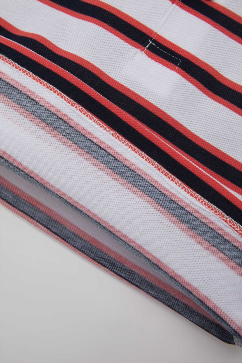 Erkek Bebek Beyaz Erkek Bebek Çizgili Pike Kısa Kollu Polo Tişört