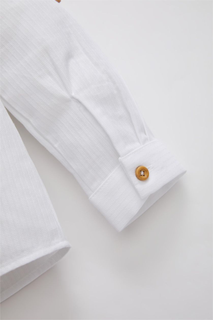 BABY BOY White Baby Boy Textured Long Sleeve Shirt