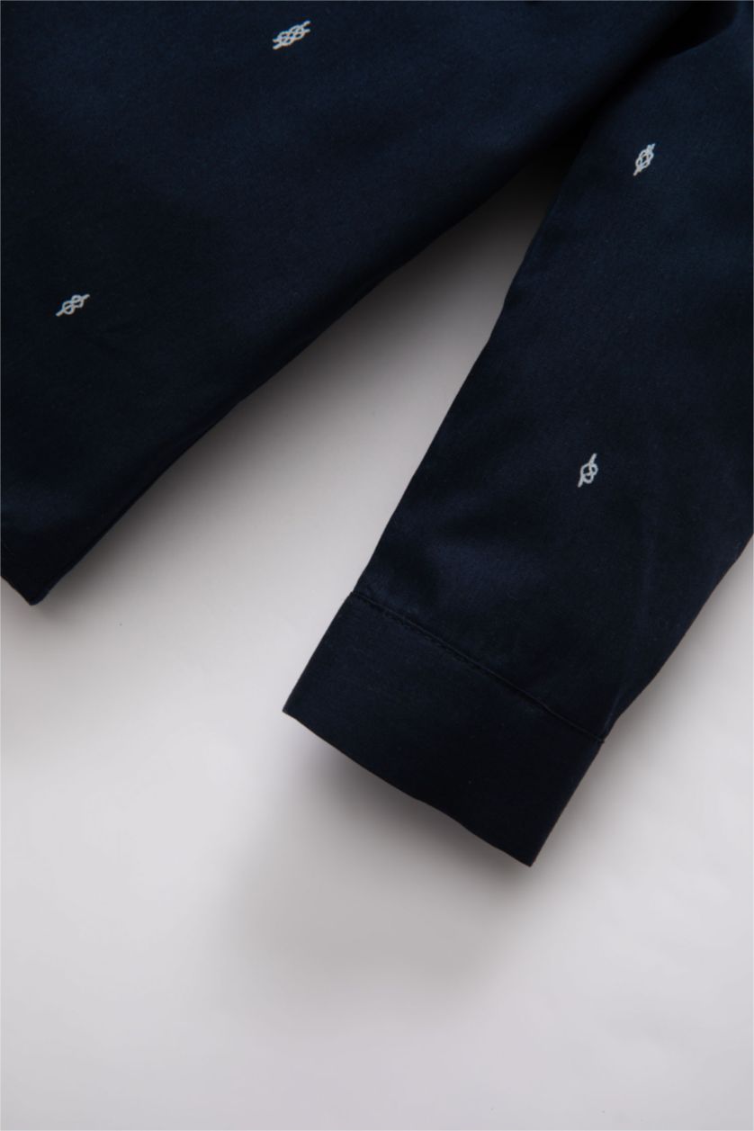 طفل صغير كحلي سيت ولادي بنطلون وقميص تويل - قطعتين