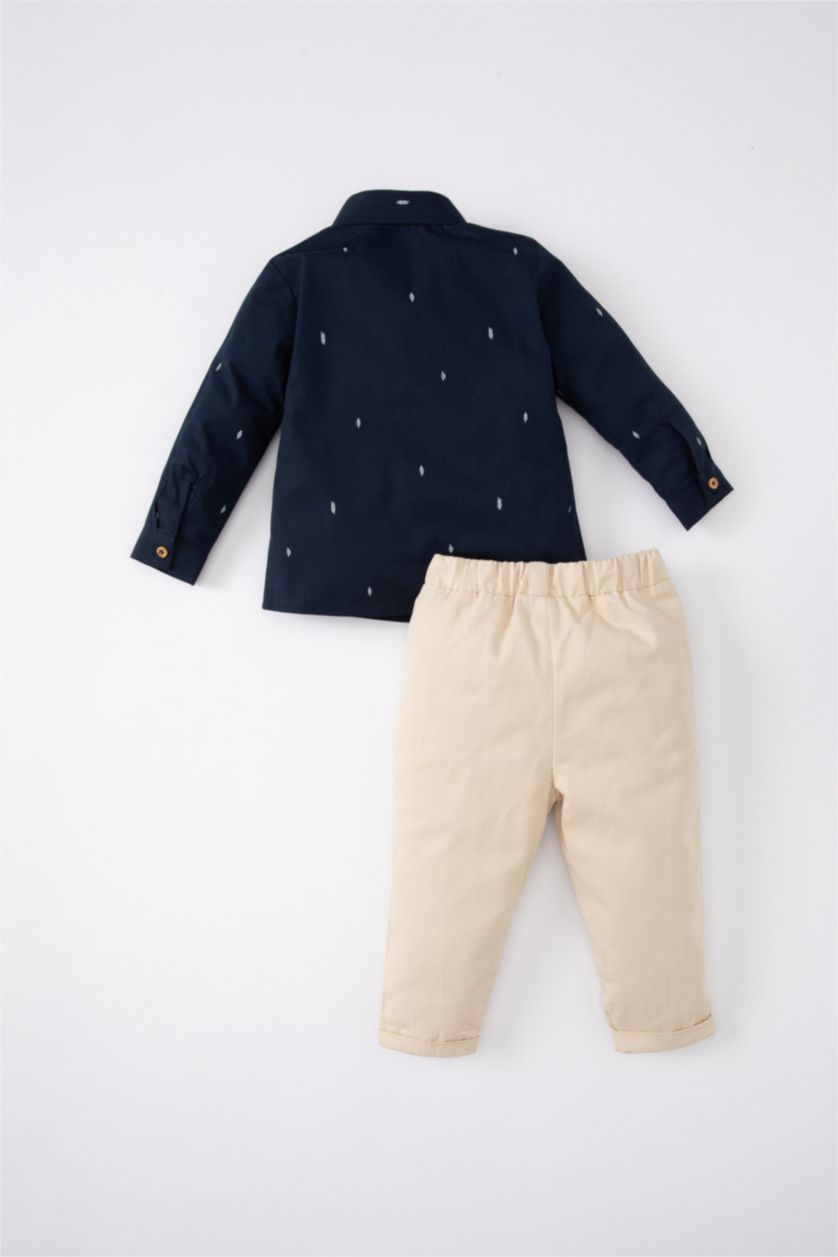 طفل صغير كحلي سيت ولادي بنطلون وقميص تويل - قطعتين