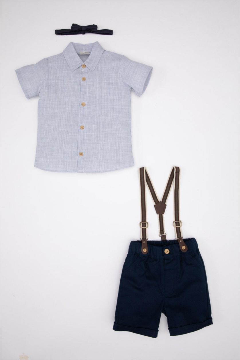 BABY BOY NAVY Baby Boy Striped Shirt Shorts Bow Tie Suspender 4 Piece Set