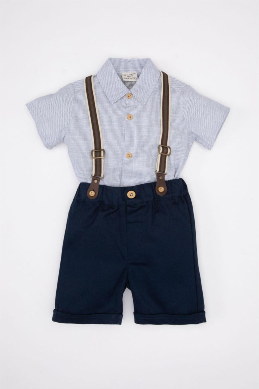 BABY BOY NAVY Baby Boy Striped Shirt Shorts Bow Tie Suspender 4 Piece Set
