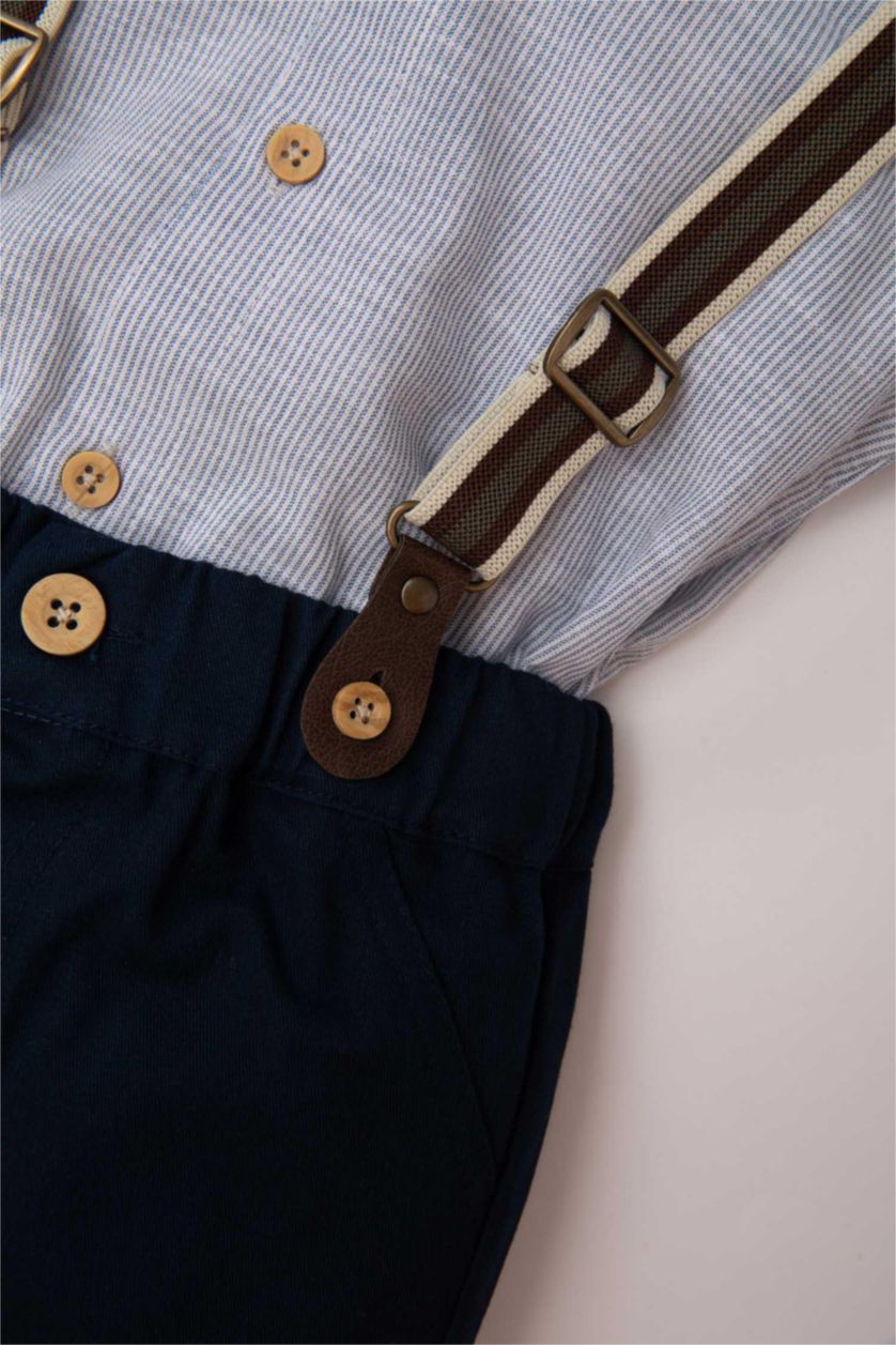 BABY BOY NAVY Baby Boy Striped Shirt Shorts Bow Tie Suspender 4 Piece Set