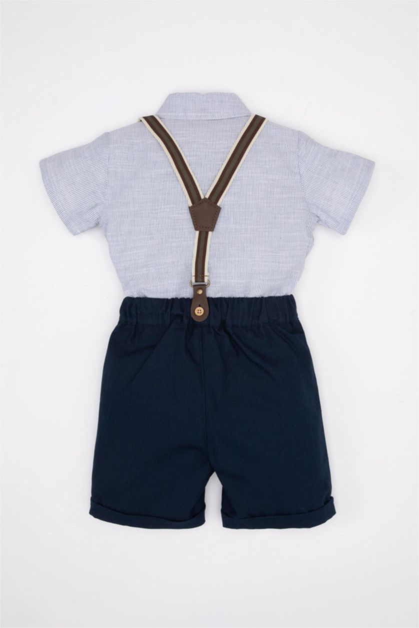 BABY BOY NAVY Baby Boy Striped Shirt Shorts Bow Tie Suspender 4 Piece Set
