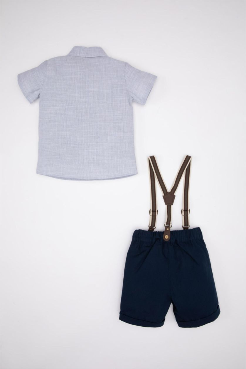 BABY BOY NAVY Baby Boy Striped Shirt Shorts Bow Tie Suspender 4 Piece Set