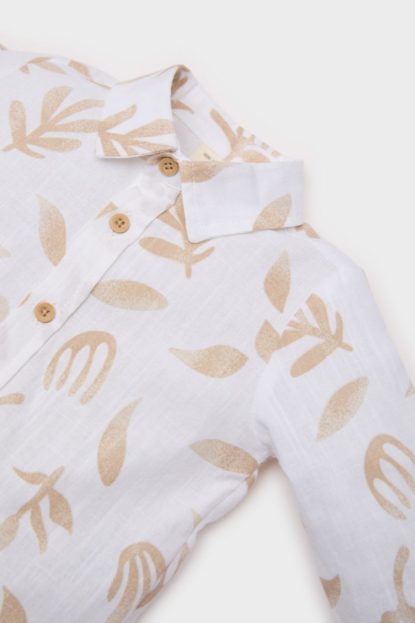 Erkek Bebek Kum Desenli Flamlı Poplin Uzun Kollu Gömlek Erkek Bebek