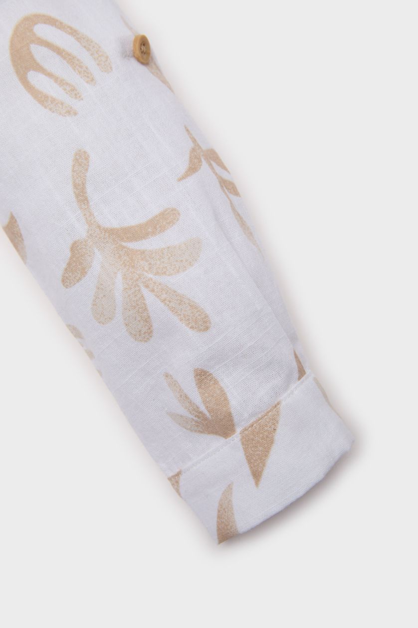 Erkek Bebek Kum Desenli Flamlı Poplin Uzun Kollu Gömlek Erkek Bebek