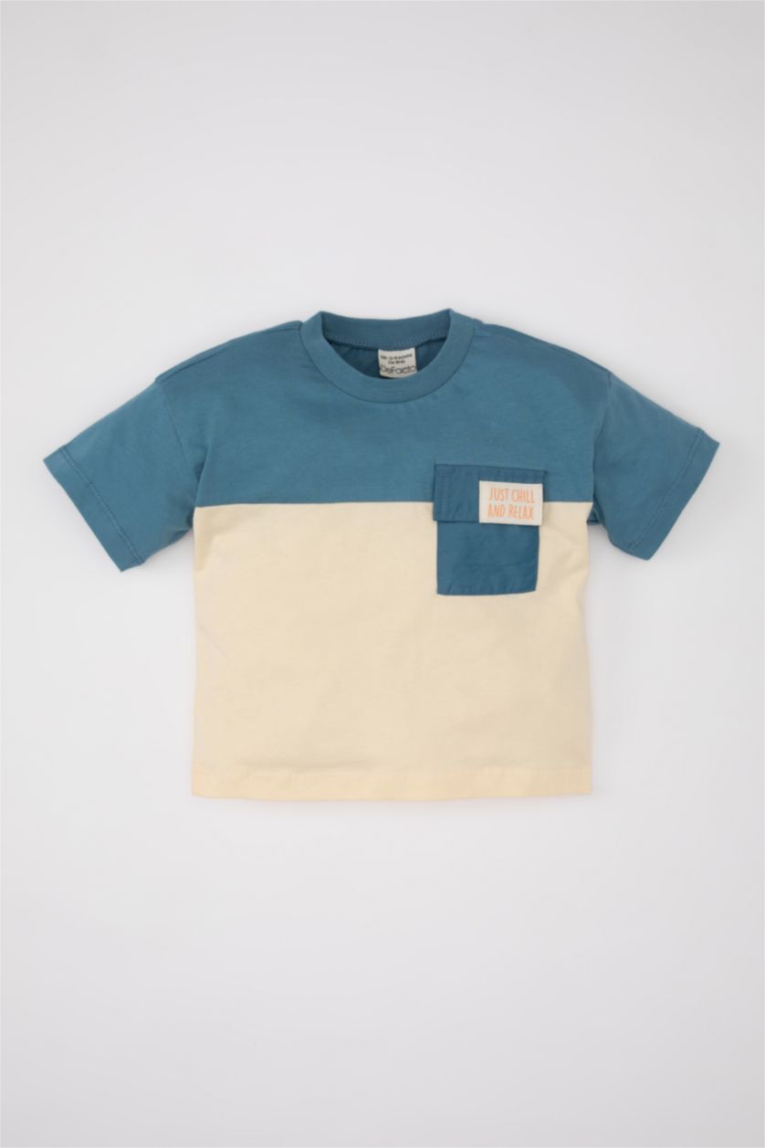 BÉBÉ GARÇON Bleu T-Shirt À Manches Courtes Bloc De Couleur Col Rond pour BéBé Garçon