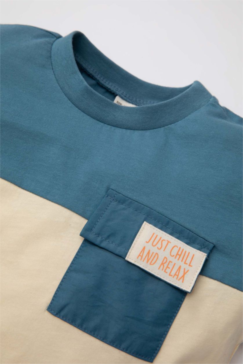 BÉBÉ GARÇON Bleu T-Shirt À Manches Courtes Bloc De Couleur Col Rond pour BéBé Garçon