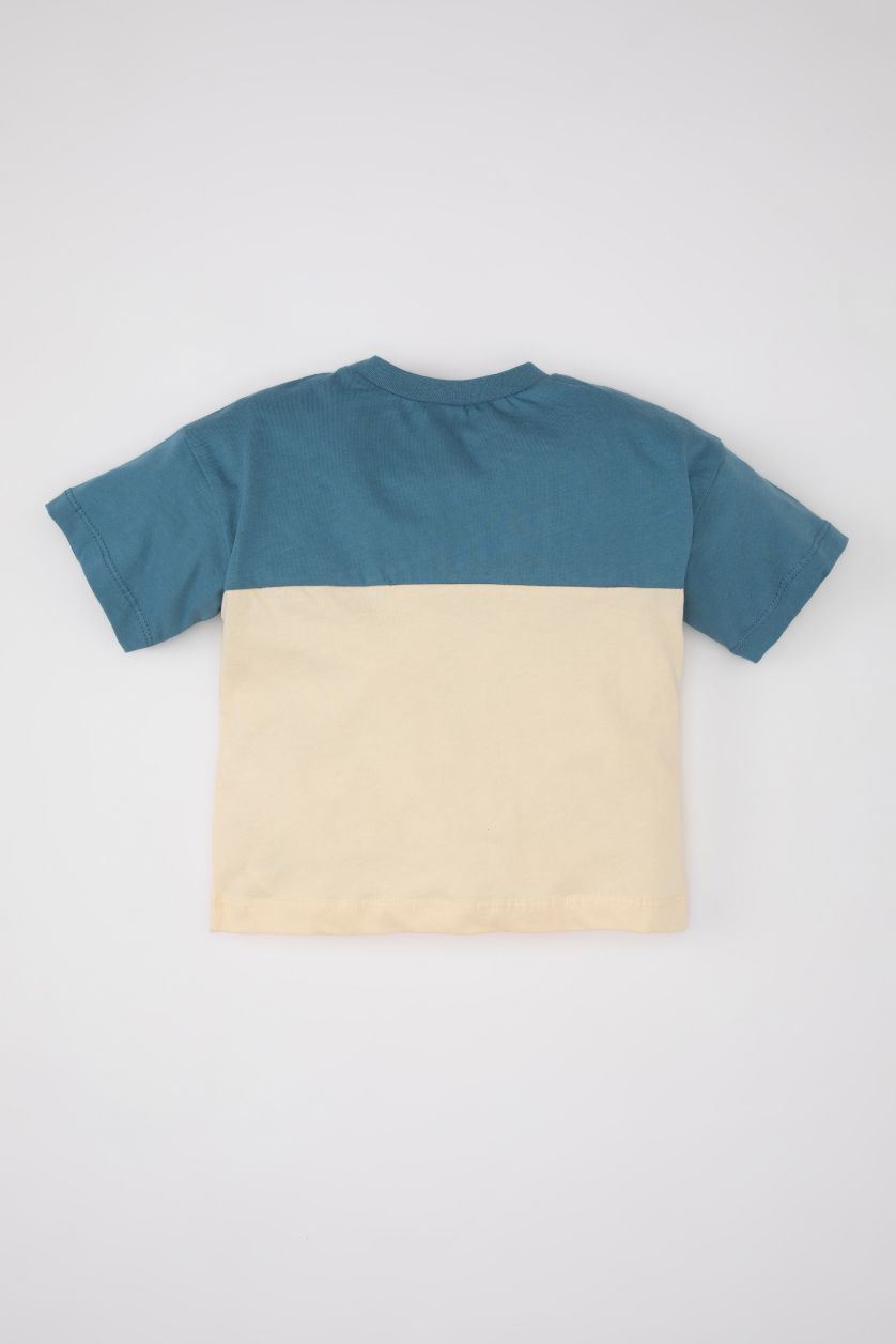 BÉBÉ GARÇON Bleu T-Shirt À Manches Courtes Bloc De Couleur Col Rond pour BéBé Garçon