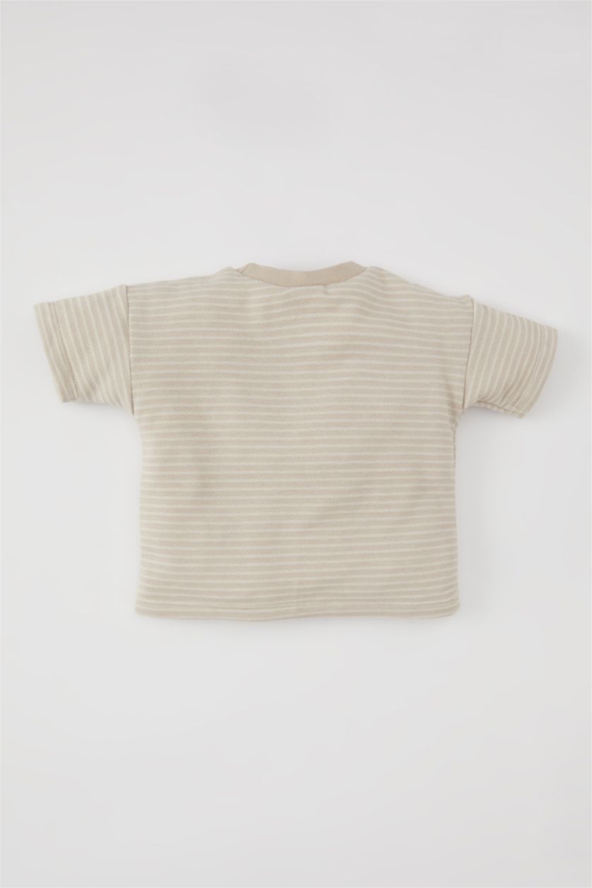 BÉBÉ GARÇON Beige T-Shirt à Manches Courtes à Rayures et Col rond pour Bébé Garçon