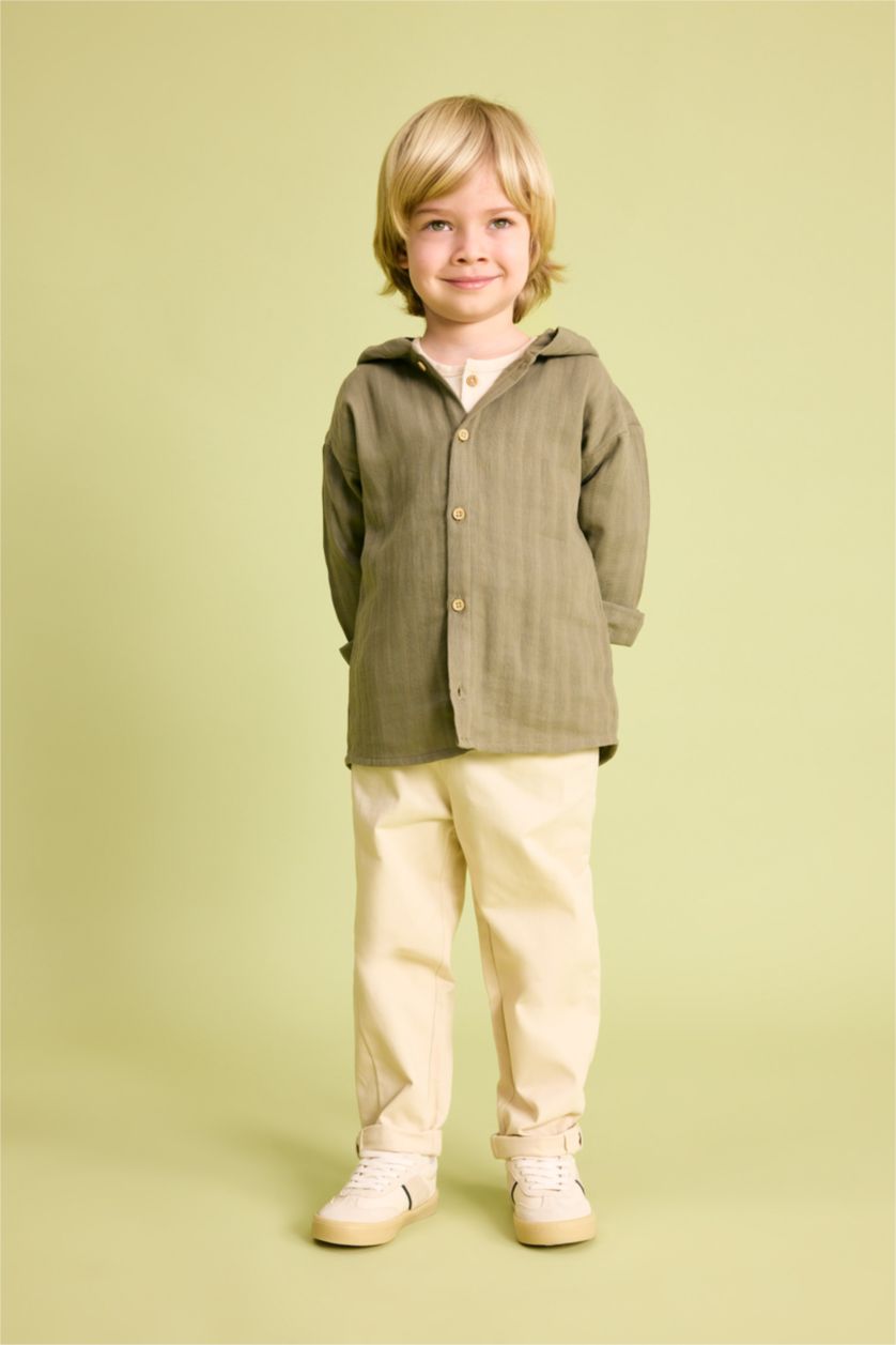 BABY BOY Khaki Baby Boy Hooded Textured Long Sleeve Shirt