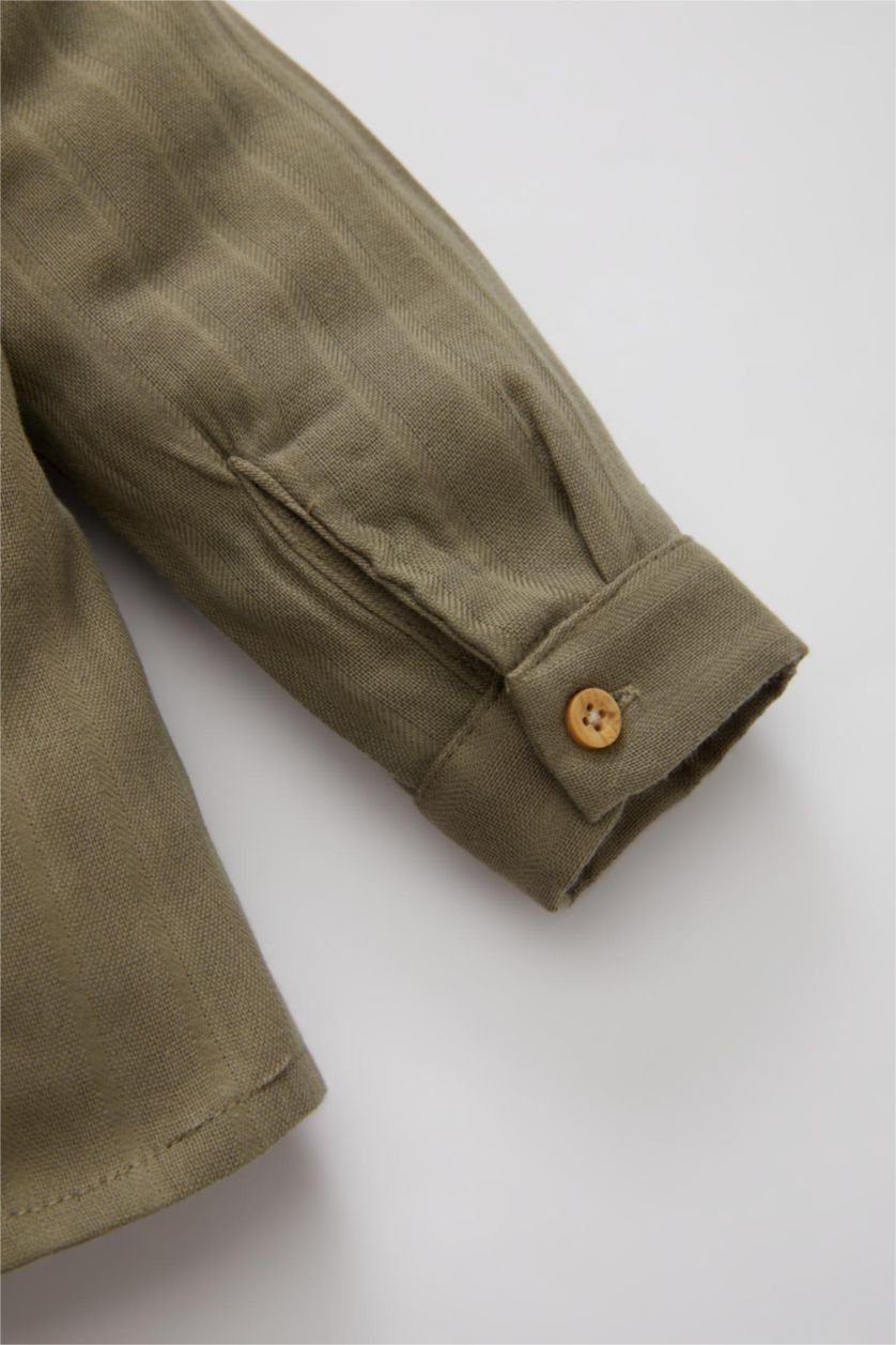 BABY BOY Khaki Baby Boy Hooded Textured Long Sleeve Shirt