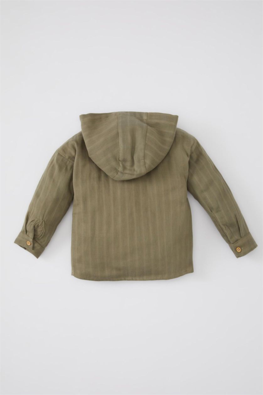 BABY BOY Khaki Baby Boy Hooded Textured Long Sleeve Shirt