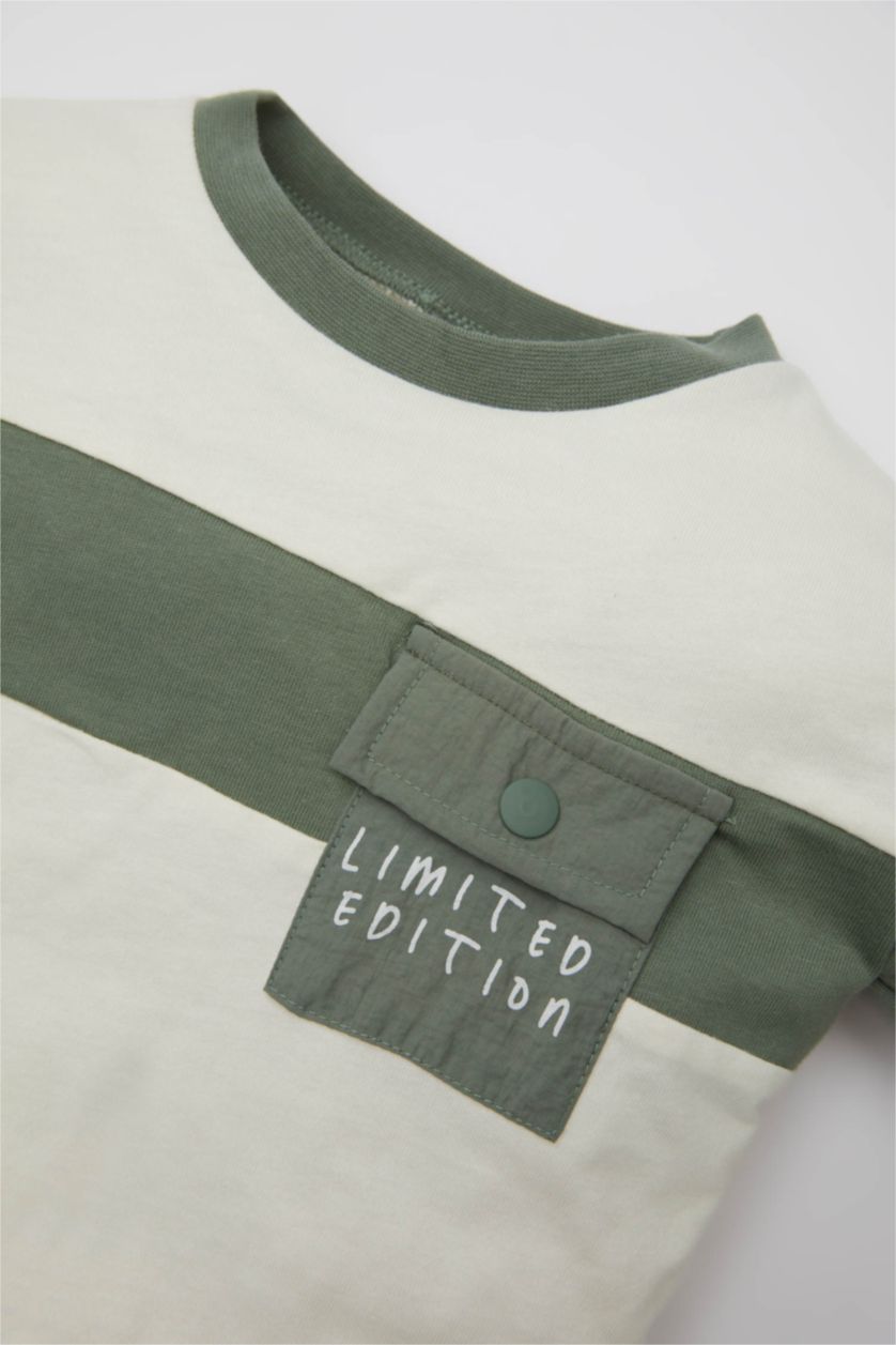 Erkek Bebek Ekru Erkek Bebek 2'li Takım Renk Bloklu Sweatshirt Eşofman Altı