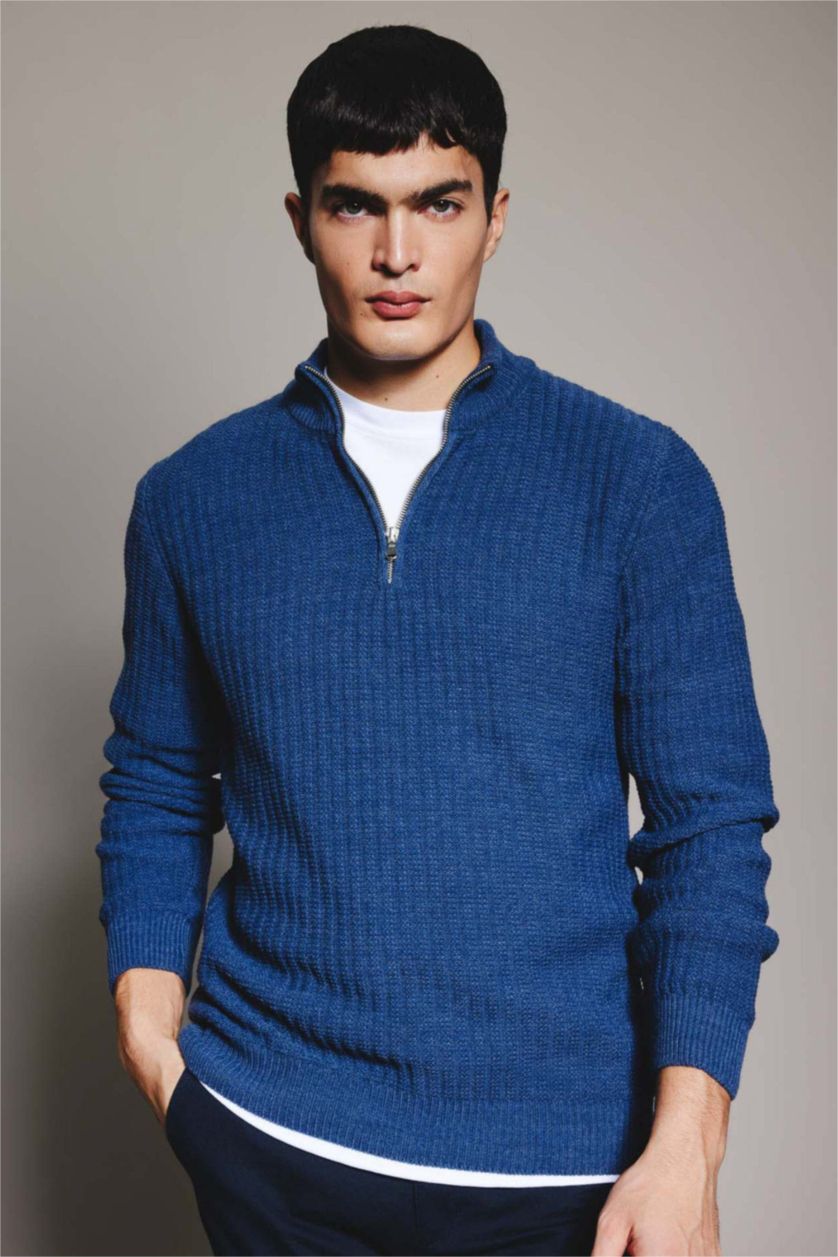 رجال نيلي بلوز تريكو قصة عادية بياخة عالية بسحاب