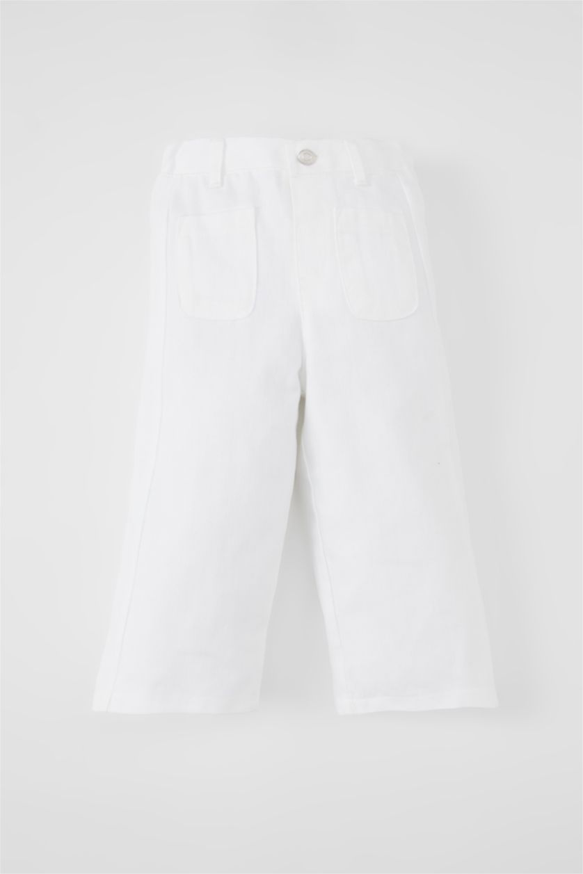 BÉBÉ FILLE Blanc Pantalon Gabardine à Jambes Larges Pour Bébé Fille